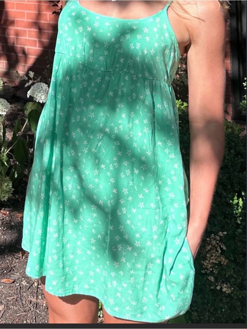 Wild Fable Women’s Green Floral Babydoll Cami Mini Dress With Pockets Size M